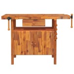 vidaXL Banc de lucru cu sertar și menghine, 124x52x83 cm, lemn acacia vidaXL Banc de lucru cu sertar și menghine, 124x52x83 cm, lemn acacia