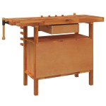 vidaXL Banc de lucru cu sertar și menghine, 124x52x83 cm, lemn acacia vidaXL Banc de lucru cu sertar și menghine, 124x52x83 cm, lemn acacia