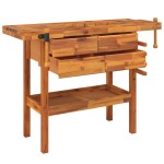 vidaXL Banc de lucru cu sertare și menghine, 124x52x83 cm, lemn acacia