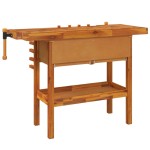 vidaXL Banc de lucru cu sertare și menghine, 124x52x83 cm, lemn acacia
