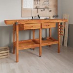 vidaXL Banc de lucru cu sertare și menghine, 162x62x83 cm, lemn acacia vidaXL Banc de lucru cu sertare și menghine, 162x62x83 cm, lemn acacia