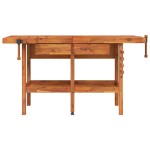 vidaXL Banc de lucru cu sertare și menghine, 162x62x83 cm, lemn acacia vidaXL Banc de lucru cu sertare și menghine, 162x62x83 cm, lemn acacia