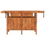 vidaXL Banc de lucru cu sertare și menghine, 162x62x83 cm, lemn acacia
