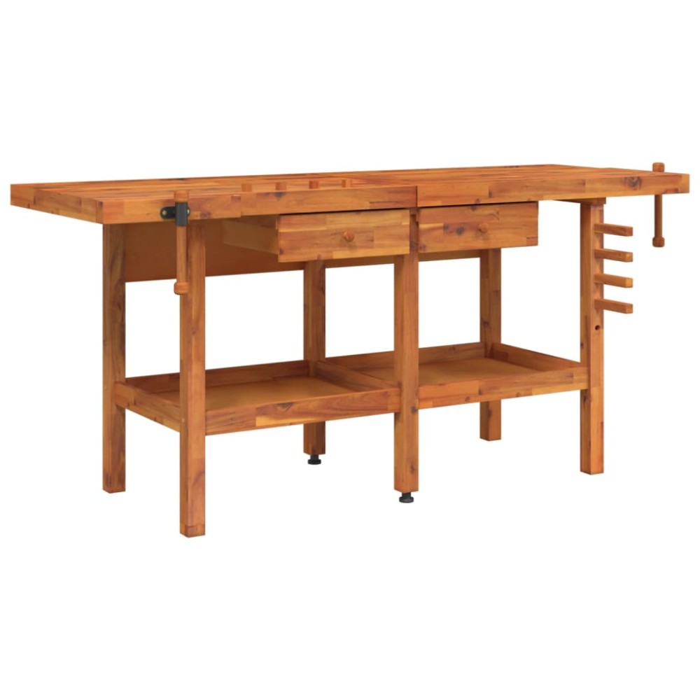 vidaXL Banc de lucru cu sertare și menghine, 192x62x83 cm, lemn acacia