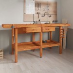 vidaXL Banc de lucru cu sertare și menghine, 192x62x83 cm, lemn acacia vidaXL Banc de lucru cu sertare și menghine, 192x62x83 cm, lemn acacia