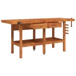 vidaXL Banc de lucru cu sertare și menghine, 192x62x83 cm, lemn acacia vidaXL Banc de lucru cu sertare și menghine, 192x62x83 cm, lemn acacia