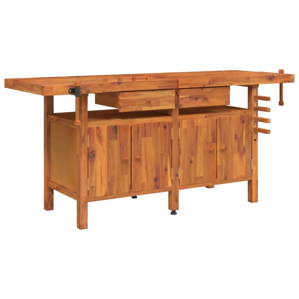 vidaXL Banc de lucru cu sertare și menghine, 192x62x83 cm, lemn acacia