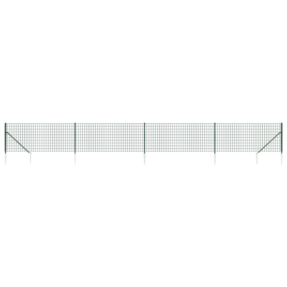 vidaXL Gard plasă de sârmă cu țăruși de fixare, verde, 1,1x10 m