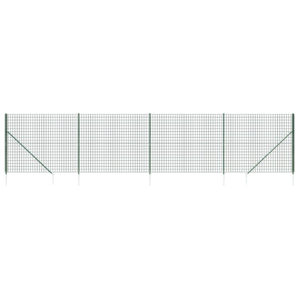 vidaXL Gard plasă de sârmă cu țăruși de fixare, verde, 1,4x10 m