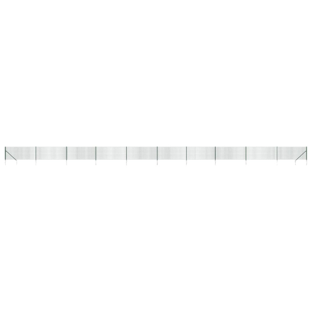 vidaXL Gard plasă de sârmă cu țăruși de fixare, verde, 0,8x25 m