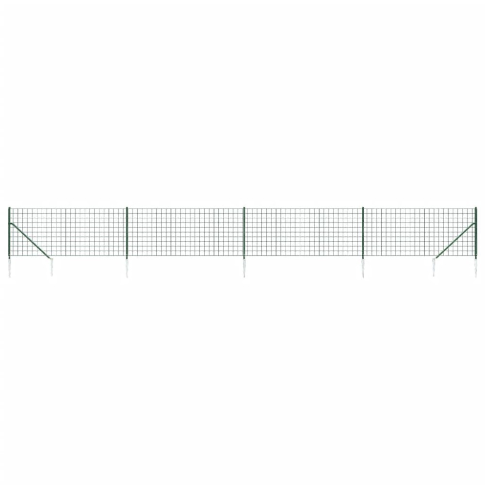 vidaXL Gard plasă de sârmă cu țăruși de fixare, verde, 1,1x10 m