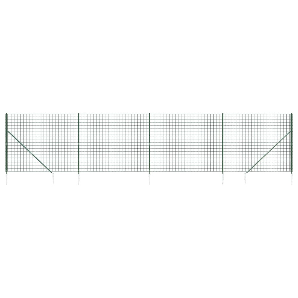 vidaXL Gard plasă de sârmă cu țăruși de fixare, verde, 1,4x10 m