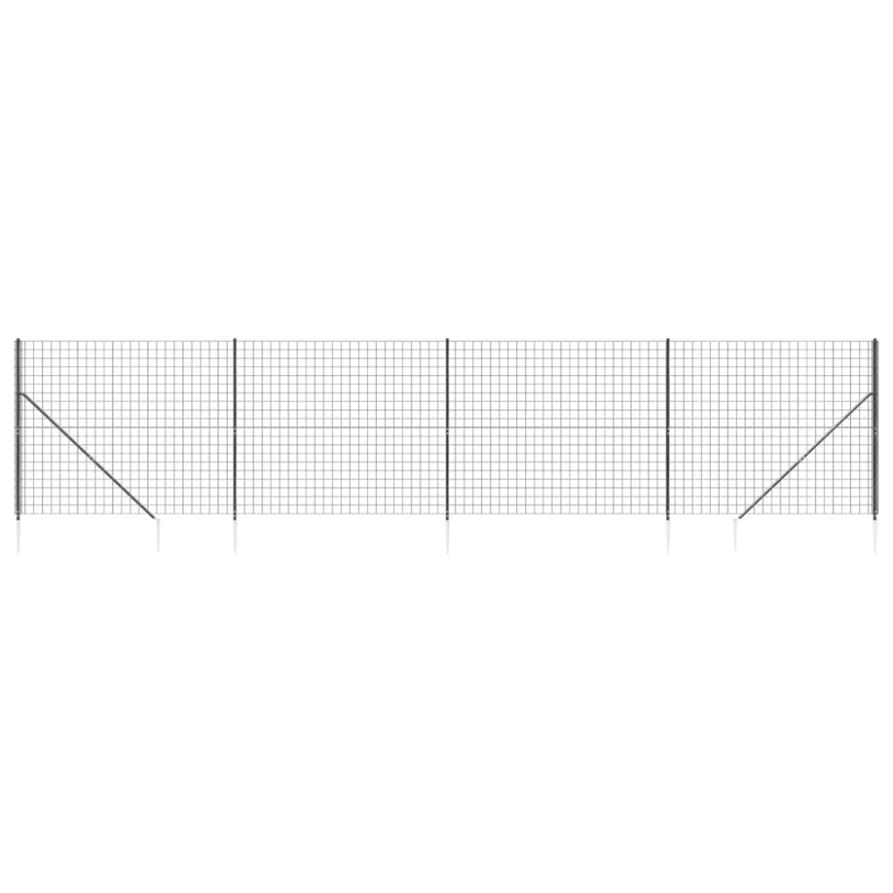vidaXL Gard plasă de sârmă cu țăruși de fixare, antracit, 1,6x10 m