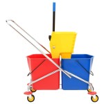 vidaXL Cărucior de curățenie cu găleți și storcător PP și oțel cromat vidaXL Cărucior de curățenie cu găleți și storcător PP și oțel cromat