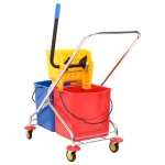 vidaXL Cărucior de curățenie cu găleți și storcător PP și oțel cromat vidaXL Cărucior de curățenie cu găleți și storcător PP și oțel cromat