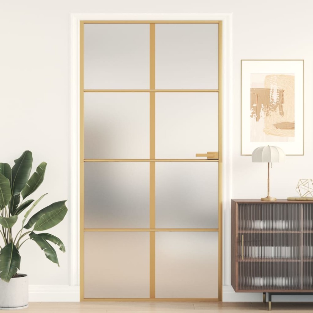 vidaXL Ușă interior Slim auriu 102,5x201,5cm sticlă temperată/aluminiu