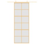vidaXL Ușă glisantă, auriu, 76x205 cm, sticlă ESG mată și aluminiu