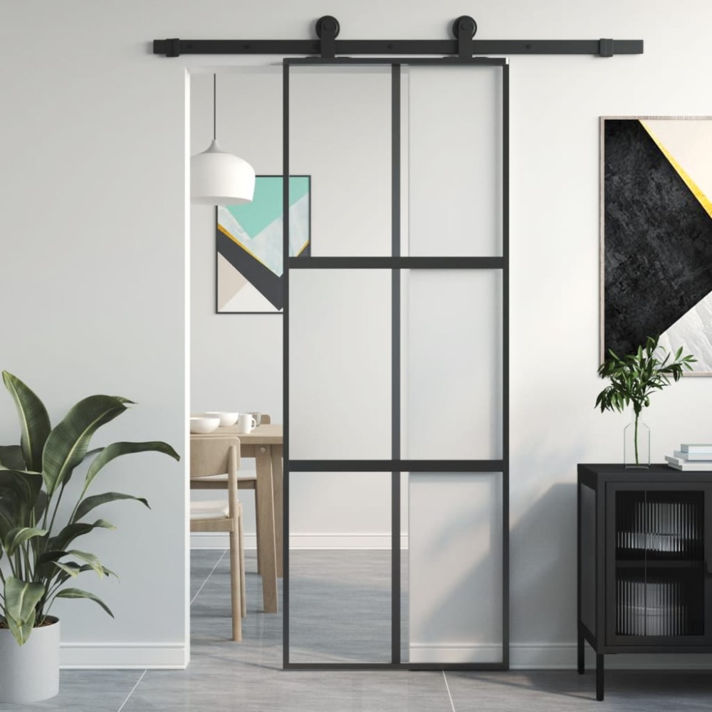 vidaXL Ușă glisantă, negru, 76x205 cm, sticlă securizată și aluminiu