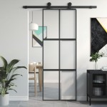 vidaXL Ușă glisantă, negru, 76x205 cm, sticlă securizată și aluminiu vidaXL Ușă glisantă, negru, 76x205 cm, sticlă securizată și aluminiu