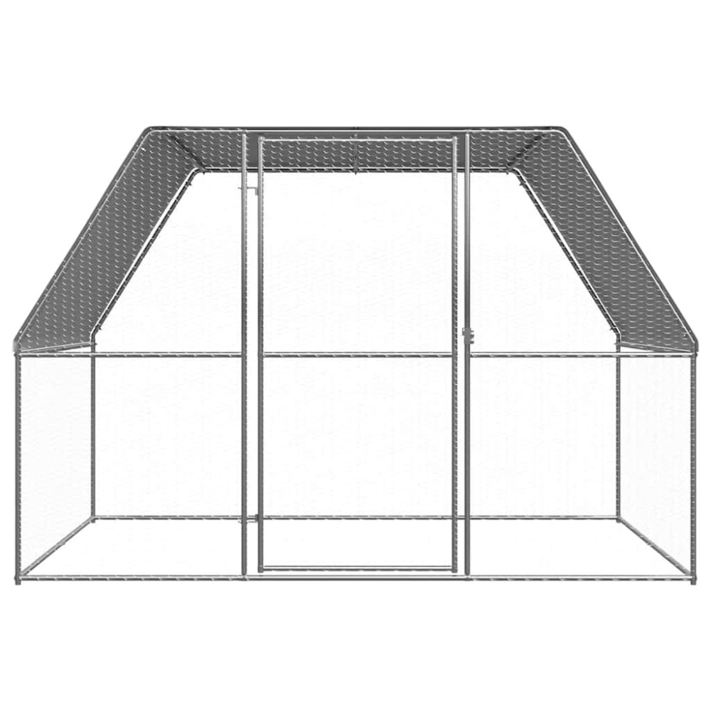 vidaXL Coteț pentru pui, argintiu și gri, 3x2x2 m, oțel galvanizat