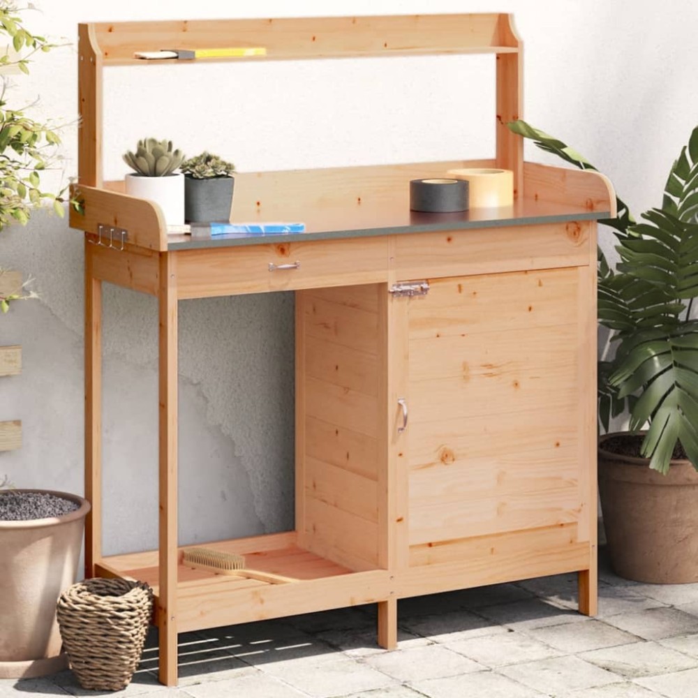vidaXL Masă plantare cu dulap, maro, 110,5x45x124,5 cm lemn masiv brad