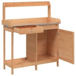 vidaXL Masă plantare cu dulap, maro, 110,5x45x124,5 cm lemn masiv brad vidaXL Masă plantare cu dulap, maro, 110,5x45x124,5 cm lemn masiv brad