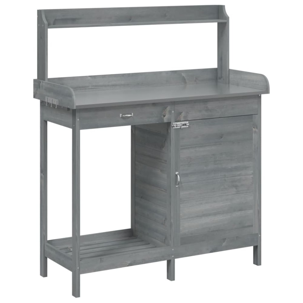 vidaXL Masă plantare cu dulap, gri, 110,5x45x124,5 cm lemn masiv brad