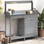 vidaXL Masă plantare cu dulap, gri, 110,5x45x124,5 cm lemn masiv brad vidaXL Masă plantare cu dulap, gri, 110,5x45x124,5 cm lemn masiv brad