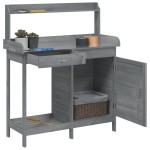 vidaXL Masă plantare cu dulap, gri, 110,5x45x124,5 cm lemn masiv brad vidaXL Masă plantare cu dulap, gri, 110,5x45x124,5 cm lemn masiv brad