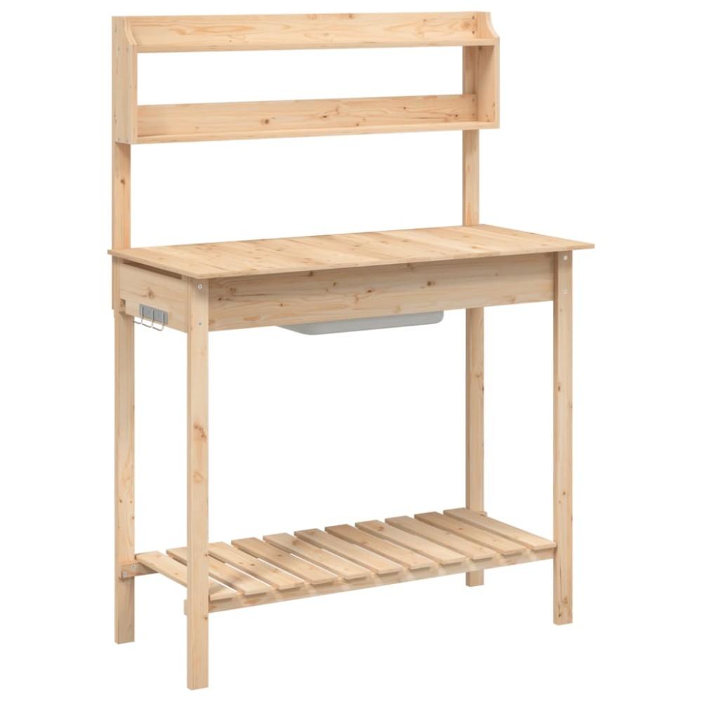 vidaXL Masă plantare cu chiuvetă, 147,5x44x139,5 cm, lemn masiv brad