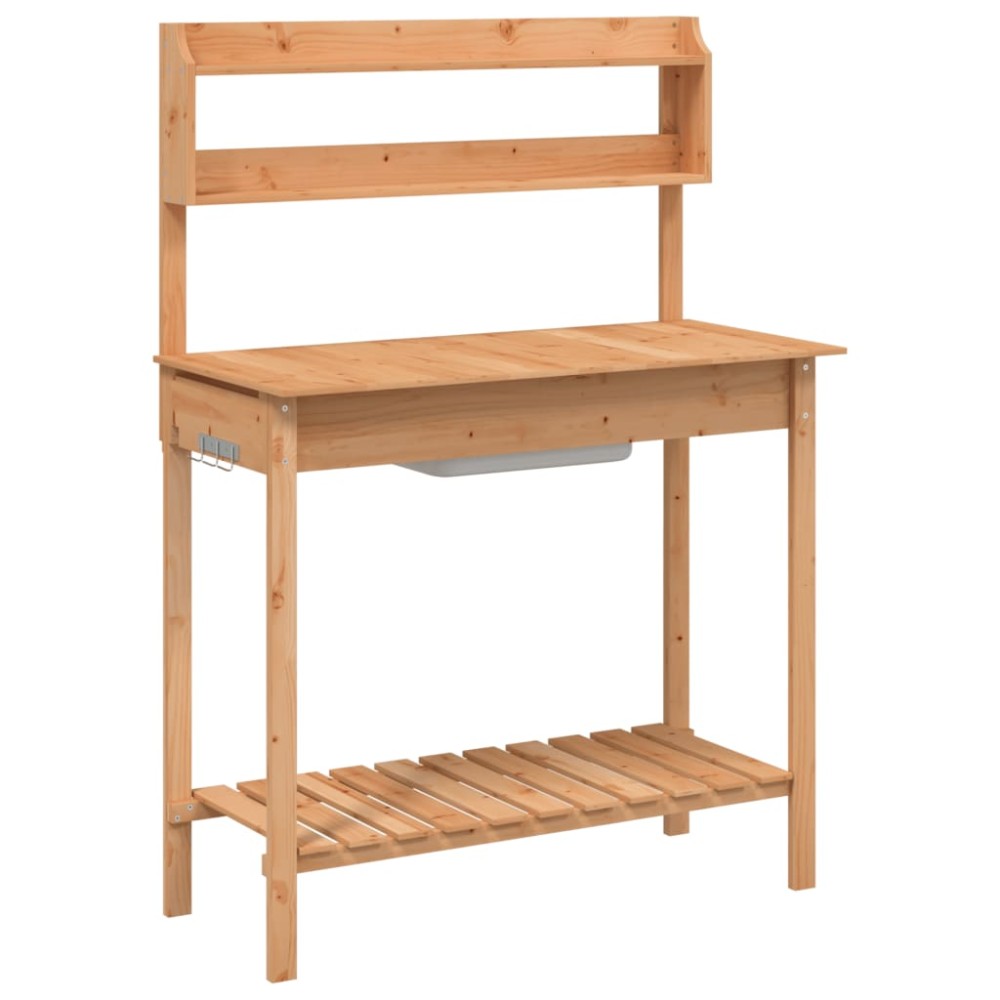 vidaXL Masă plantare cu chiuvetă maro 147,5x44x139,5cm lemn masiv brad