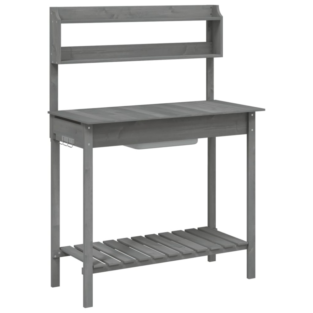 vidaXL Masă plantare cu chiuvetă gri 147,5x44x139,5cm lemn masiv brad