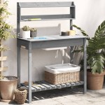 vidaXL Masă plantare cu chiuvetă gri 147,5x44x139,5cm lemn masiv brad vidaXL Masă plantare cu chiuvetă gri 147,5x44x139,5cm lemn masiv brad