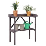 vidaXL Masă de plante cu raft, gri, 78x38x82,5 cm, lemn masiv de brad vidaXL Masă de plante cu raft, gri, 78x38x82,5 cm, lemn masiv de brad
