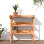 vidaXL Masă de plante cu raft, maro, 78x38x82,5 cm, lemn masiv de brad vidaXL Masă de plante cu raft, maro, 78x38x82,5 cm, lemn masiv de brad
