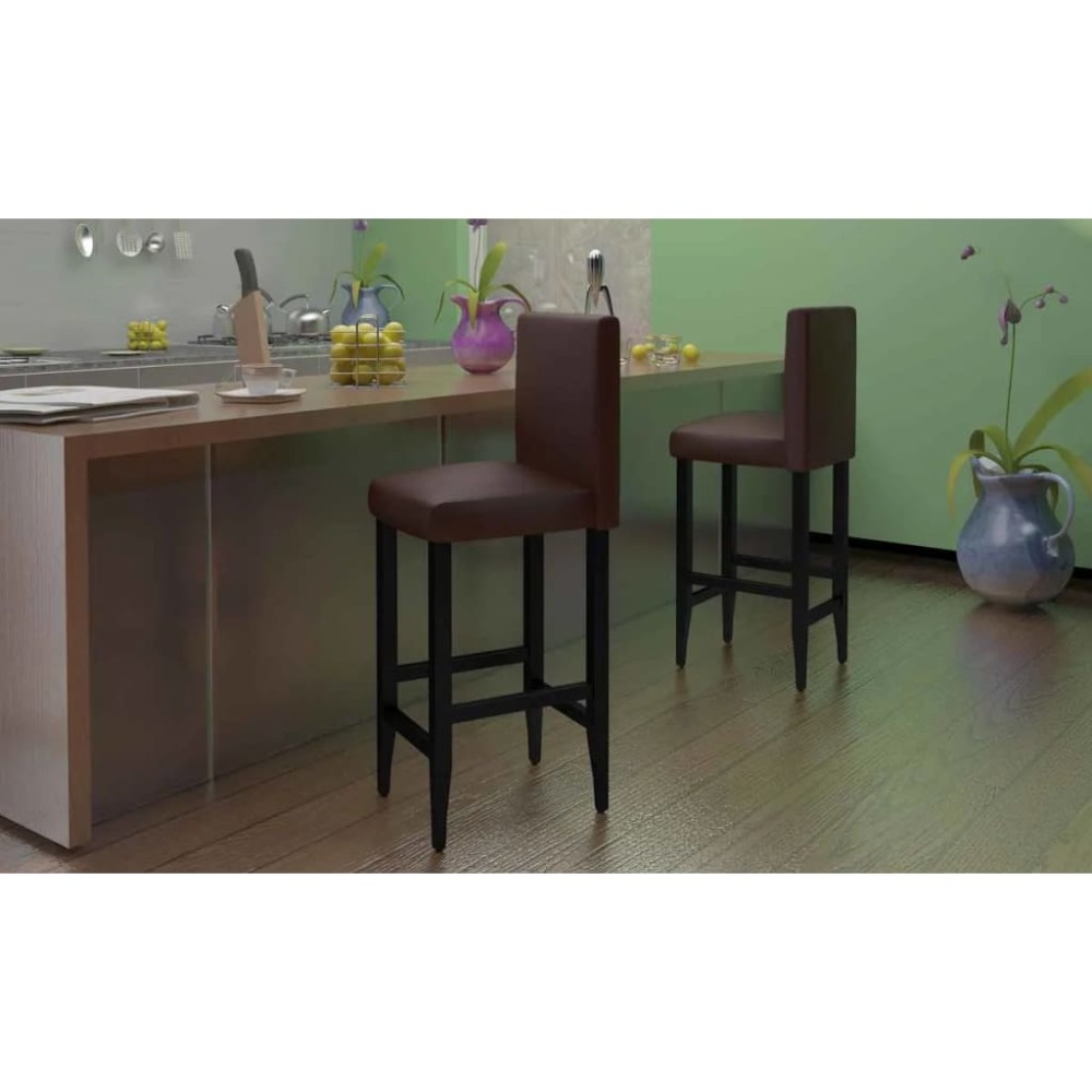 vidaXL Scaune de bar, 4 buc., maro închis, piele ecologică