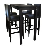 Masă de bar cu 4 scaune de bar, negru Masă de bar cu 4 scaune de bar, negru
