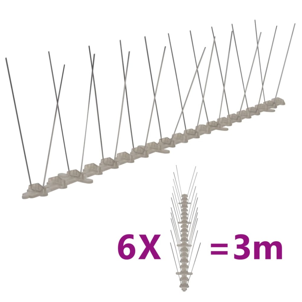 vidaXL Set bandă cu țepi antipăsări cu 2 rânduri, 6 buc., plastic, 3 m