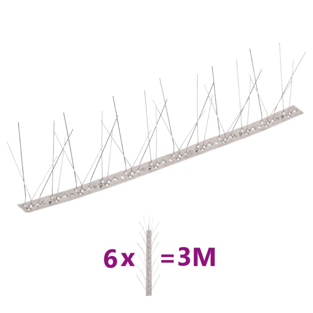 vidaXL Set bandă cu țepi antipăsări cu 5 rânduri, 6 buc., oțel, 3 m