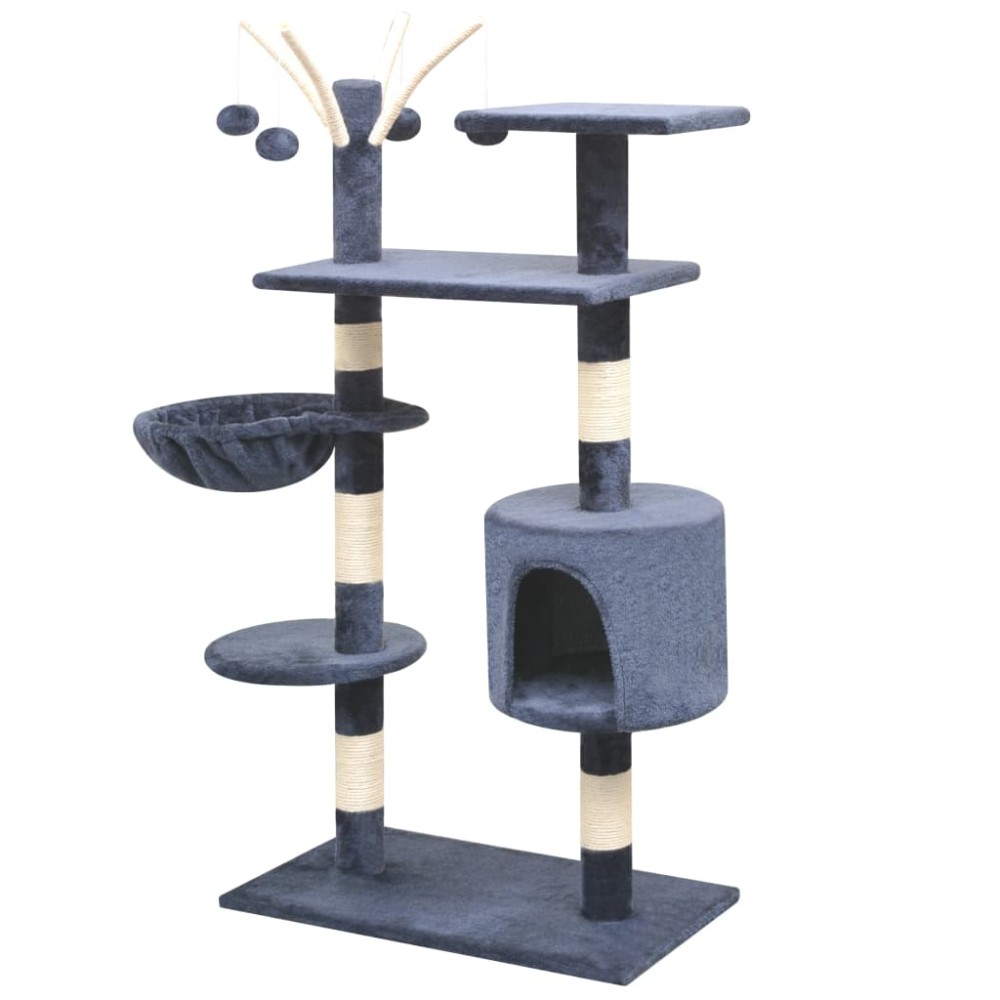 vidaXL Ansamblu pisici, stâlpi cu funie sisal, 125 cm, albastru închis