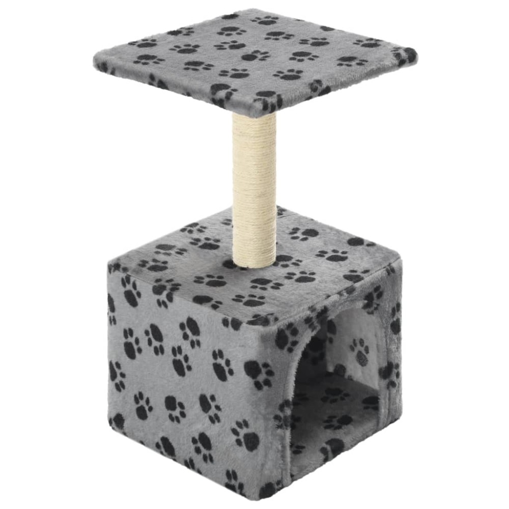 vidaXL Ansamblu pisici, stâlp funie sisal, gri, 55 cm, imprimeu lăbuțe