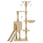 vidaXL Ansamblu pisici cu stâlpi din funie de sisal, 138 cm, bej vidaXL Ansamblu pisici cu stâlpi din funie de sisal, 138 cm, bej