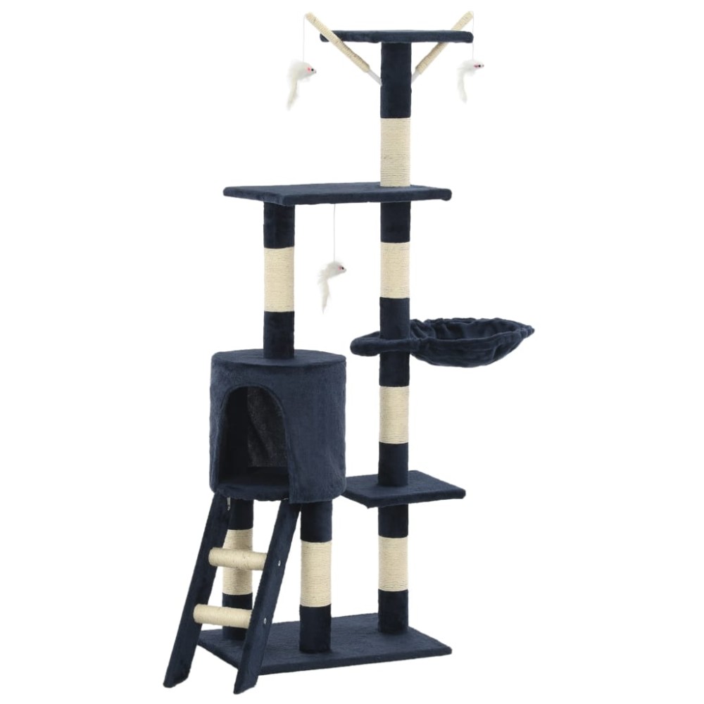 vidaXL Ansamblu pisici stâlpi din funie sisal, 138 cm, albastru închis