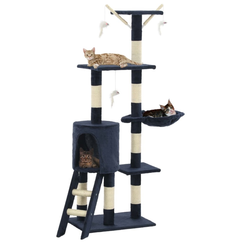 vidaXL Ansamblu pisici stâlpi din funie sisal, 138 cm, albastru închis