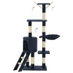 vidaXL Ansamblu pisici stâlpi din funie sisal, 138 cm, albastru închis vidaXL Ansamblu pisici stâlpi din funie sisal, 138 cm, albastru închis