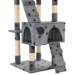 vidaXL Ansamblu pisici cu funie de sisal, 170 cm, imprimeu lăbuțe, gri