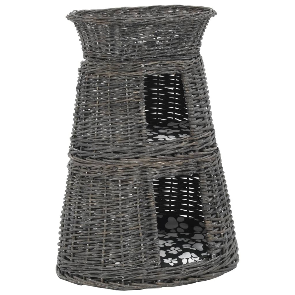 vidaXL Set coșuri pisici, perne, 3 piese, gri, 47x34x60 cm, răchită