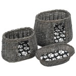 vidaXL Set coșuri pisici, perne, 3 piese, gri, 47x34x60 cm, răchită