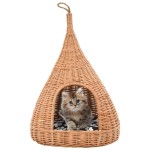 vidaXL Casă pentru pisici cu pernă, 40x60 cm, salcie naturală, teepee vidaXL Casă pentru pisici cu pernă, 40x60 cm, salcie naturală, teepee