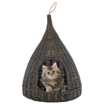 vidaXL Casă de pisici cu pernă, gri, 40x60 cm, salcie naturală, teepee